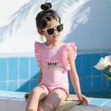 Girls Bathing Suits Mini Flamingo One Piece Ruffled Cuff Swimsuits