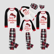 2023 Christmas Matching Family Pajamas Red Plaids Christmas Hat Merry Christmas Letter Multicolor Pajamas Set With Baby Pajamas