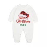 2023 Christmas Matching Family Pajamas Red Plaids Christmas Hat Merry Christmas Letter Green Pajamas Set With Baby Pajamas