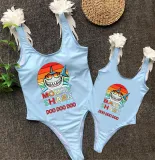 Mommy and Me Bathing Suits Mommy Baby Shark Boo Boo Boo Feather Shoulder Backless Swimsuits