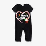 2023 Christmas Matching Family Pajamas Santa Heart Merry Xmas Black Short Pajamas Set