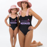 Mommy and Me Bathing Suits Mermaid Mama And Mini Flower Shoulder Backless Swimsuits