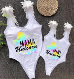 Mommy and Me Bathing Suits Unicorn Mama And Mini Feather Shoulder Backless Swimsuits