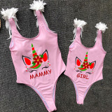Mommy and Me Bathing Suits Unicorn Mama Mini Feather Shoulder Backless Swimsuits