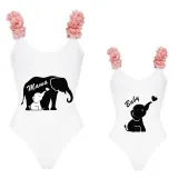 Mommy and Me Bathing Suits Elephant Mama And Mini Flower Shoulder Backless Swimsuits