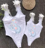 Mommy and Me Bathing Suits Elephants Mama And Mini Feather Shoulder Backless Swimsuits