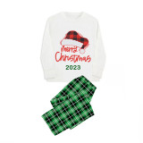 2023 Christmas Matching Family Pajamas Red Plaids Christmas Hat Merry Christmas Letter Green Pajamas Set With Baby Pajamas