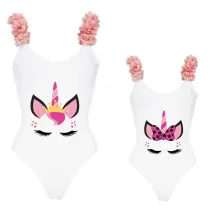 Mommy and Me Bathing Suits Unicorn Head Mama Mini Flower Shoulder Backless Swimsuits