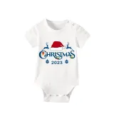 2023 Christmas Matching Family Pajamas Exclusive Design Merry Christmas Reindeer Hat Blue Short Pajamas Set