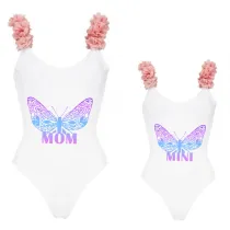 Mommy and Me Bathing Suits Butterfly Mama And Mini Flower Shoulder Backless Swimsuits