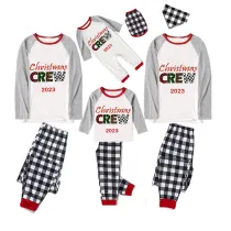 2023 Christmas Matching Family Pajamas Exclusive Design Printed Christmas Crew Black White Plaids Pajamas Set