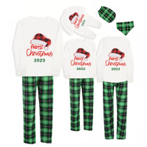 2023 Christmas Matching Family Pajamas Red Plaids Christmas Hat Merry Christmas Letter Green Pajamas Set With Baby Pajamas