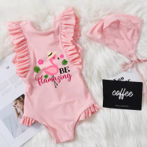 Girls Bathing Suits Be Flamazing Flamingo One Piece Ruffled Cuff Swimsuits
