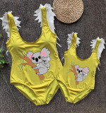 Mommy and Me Bathing Suits Koala Mama Mini Feather Shoulder Backless Swimsuits