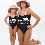 Mommy and Me Bathing Suits Polar Bear Mama Mini Flower Shoulder Backless Swimsuits