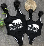 Mommy and Me Bathing Suits Polar Bear Mama Mini Feather Shoulder Backless Swimsuits