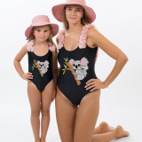 Mommy and Me Bathing Suits Koala Mama Mini Flower Shoulder Backless Swimsuits