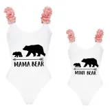 Mommy and Me Bathing Suits Polar Bear Mama Mini Flower Shoulder Backless Swimsuits