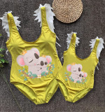 Mommy and Me Bathing Suits Koala Mama Mini Feather Shoulder Backless Swimsuits
