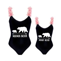 Mommy and Me Bathing Suits Polar Bear Mama Mini Flower Shoulder Backless Swimsuits