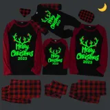 2024 Merry Christmas Antler Christmas Matching Family Pajamas Luminous Glowing Red Pajamas Set