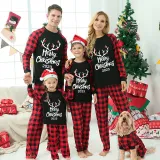 2024 Merry Christmas Antler Matching Family Pajamas Luminous Glowing Slogan Christmas Pajamas Set