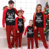 2024 Merry Christmas Antler Christmas Matching Family Pajamas Luminous Glowing Red Pajamas Set