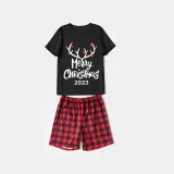 2024 Merry Christmas Antler Matching Family Pajamas Luminous Glowing Slogan Christmas Pajamas Set
