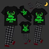 2024 Christmas Matching Family Pajamas Luminous Glowing Merry Christmas Antler Black Short Pajamas Set