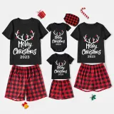 2024 Merry Christmas Antler Matching Family Pajamas Luminous Glowing Slogan Christmas Pajamas Set