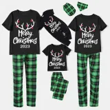 2024 Christmas Matching Family Pajamas Luminous Glowing Merry Christmas Antler Black Short Pajamas Set