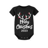 2023 Merry Christmas Antler Matching Family Pajamas Luminous Glowing Slogan Christmas Pajamas Set