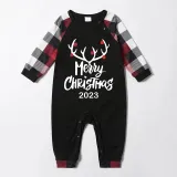 2024 Merry Christmas Antler Christmas Matching Family Pajamas Luminous Glowing Red Pajamas Set