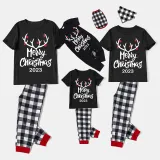2024 Christmas Matching Family Pajamas Luminous Glowing Merry Christmas Antler Black Short Pajamas Set