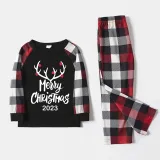 2024 Merry Christmas Antler Christmas Matching Family Pajamas Luminous Glowing Red Pajamas Set