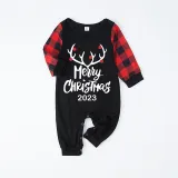 2024 Merry Christmas Antler Christmas Matching Family Pajamas Luminous Glowing Red Pajamas Set