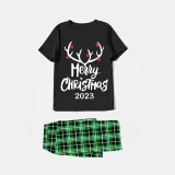 2024 Christmas Matching Family Pajamas Luminous Glowing Merry Christmas Antler Black Short Pajamas Set