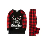 2024 Merry Christmas Antler Matching Family Pajamas Luminous Glowing Slogan Christmas Pajamas Set