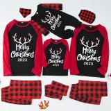 2024 Merry Christmas Antler Christmas Matching Family Pajamas Luminous Glowing Red Pajamas Set