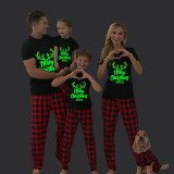 2023 Merry Christmas Antler Matching Family Pajamas Luminous Glowing Slogan Christmas Pajamas Set