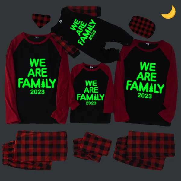2023 Christmas Matching Family Pajamas Luminous Glowing We Are Family Red Pajamas Set