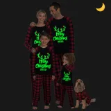 2024 Merry Christmas Antler Matching Family Pajamas Luminous Glowing Slogan Christmas Pajamas Set