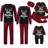 2024 Merry Christmas Antler Matching Family Pajamas Luminous Glowing Slogan Christmas Pajamas Set
