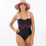 Happy Mother's Day Woman Swimwear Love Slogan Flower Shoulder Backless Swimsuits