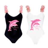 Happy Mother's Day Woman Swimwear Dolphins Shoulder Backless Swimsuits