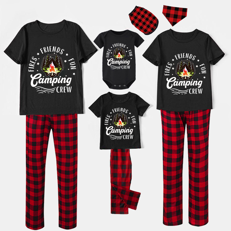Family Matching Pajamas Fires Friends Fun Camping Crew Black Pajamas Set