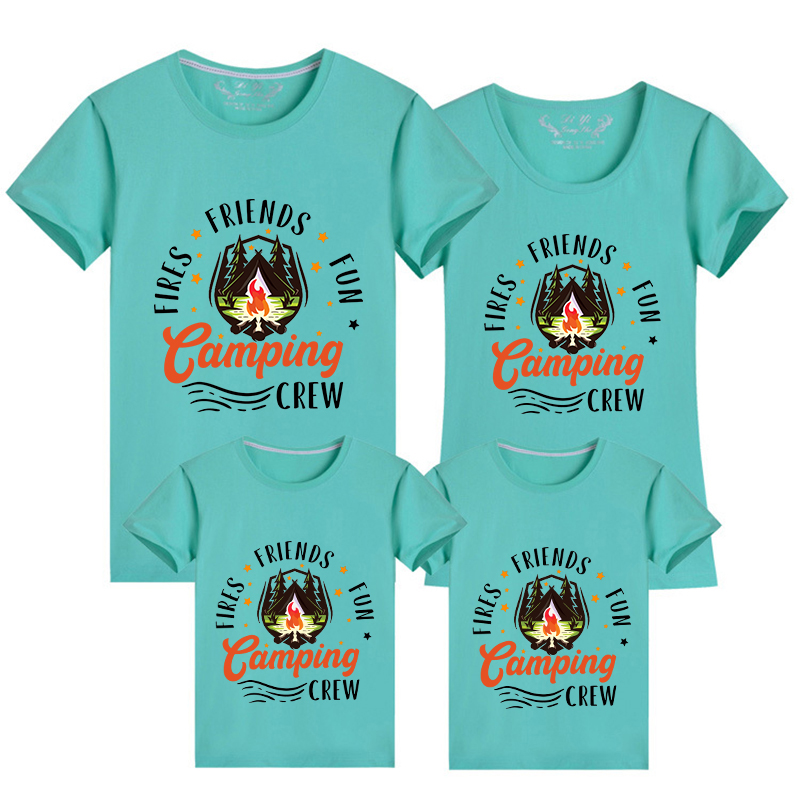Family Matching T-shirts Fires Friends Fun Camping Crew Family T-shirts