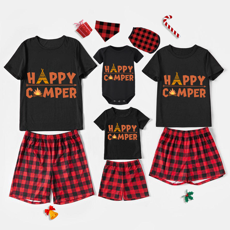 Family Matching Pajamas Happy Camper Slogan Gray Short Pajamas Set
