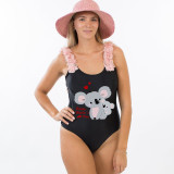 Happy Mother's Day Woman Swimwear Heart Koala Shoulder Backless Swimsuits