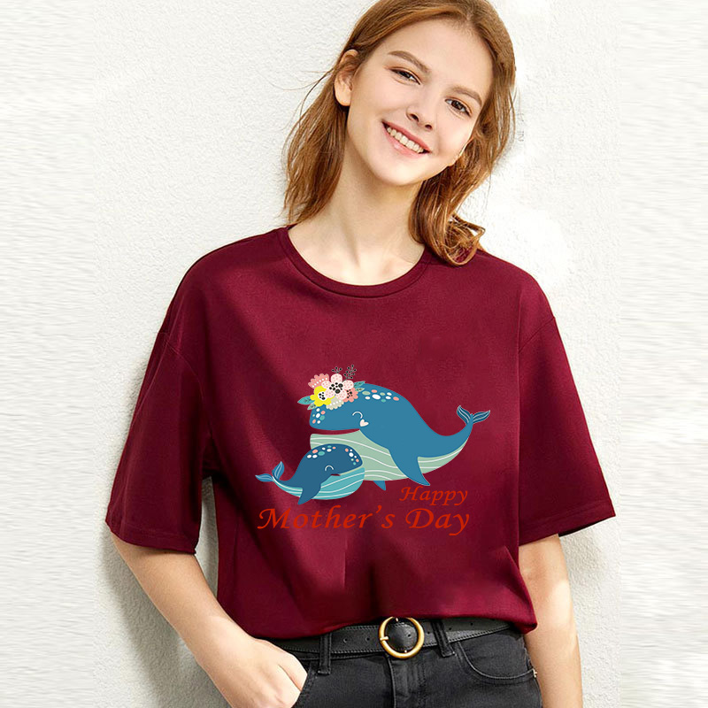 Happy Mother's Day Woman T-shirts Flower Dolphins T-shirts